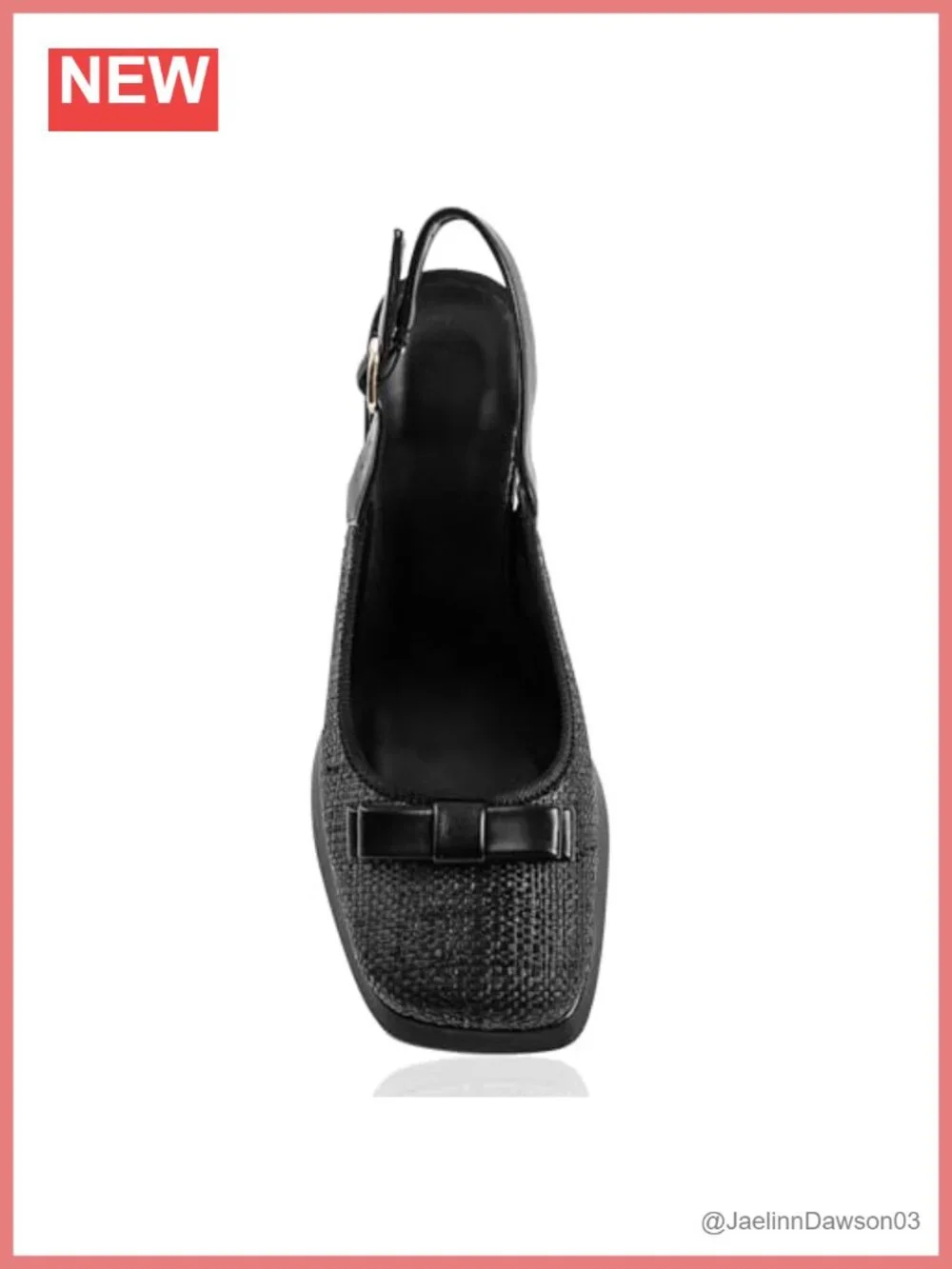 Square Toe Block Heel Slingback Pumps with Braid Upper and Buckle Ankle Strap